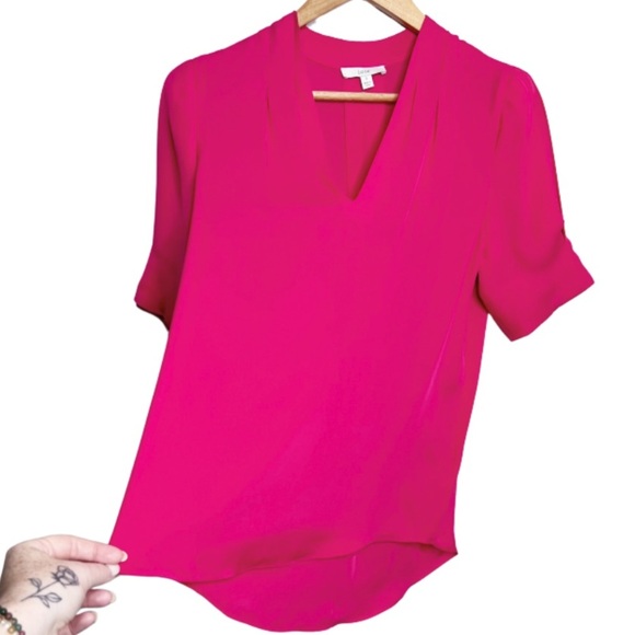 Joie Women's 100% Silk Pink V-Neck Short Cuff Sleeve Pleated Blouse Top Size S - Picture 5 of 16